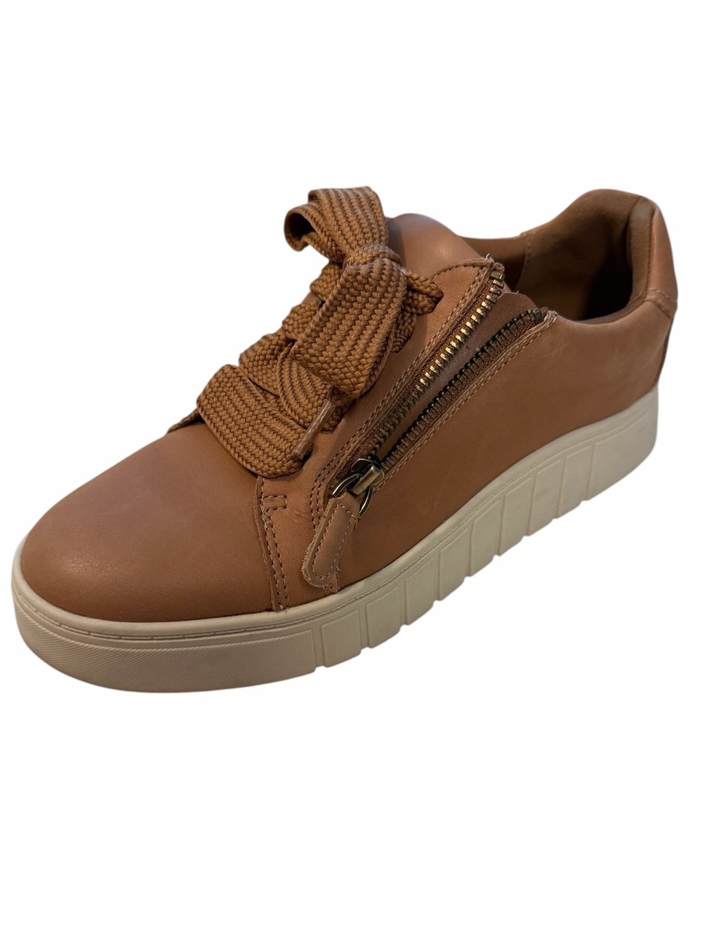 Clarks Mykah Joy Platform Sneaker Womens Sz 9M Tan Leather Zipper Lace Up Casual - Picture 4 of 10